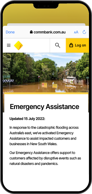 cba mobile phone screenshot "emergency assistance"