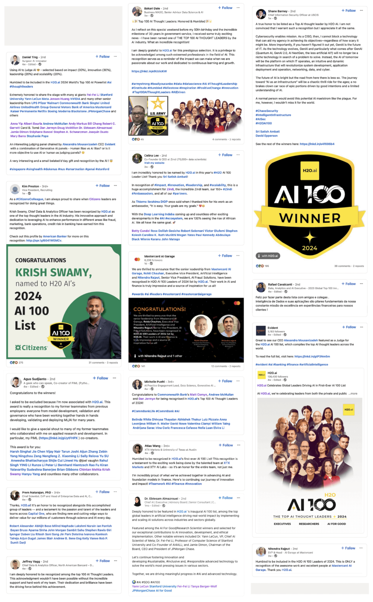 AI 100 testimonials - Oct update - 1 linkedin posts celebrating winners